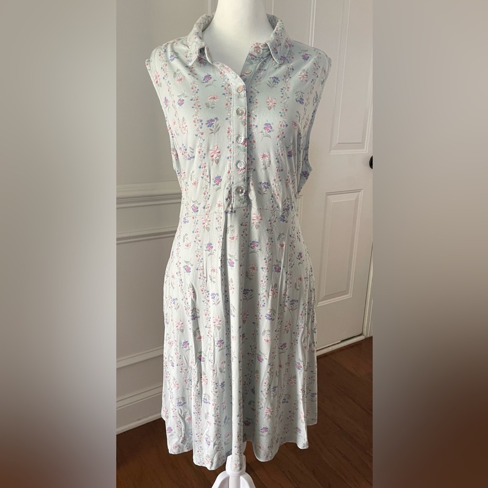 April Cornell Floral Sleeveless Blue Dress Size Large